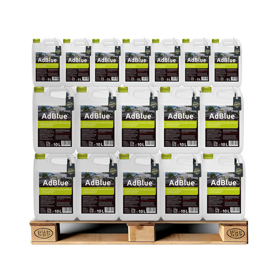 40 x 10 Liter, 52 x 5 Liter Kanister AdBlue® auf Einwegpalette